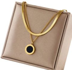For Fun & Home Zlatý náhrdelník s dvojitou zmijou z chirurgickej ocele, čierny kruh