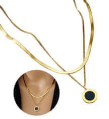 For Fun & Home Zlatý náhrdelník s dvojitou zmijou z chirurgickej ocele, čierny kruh