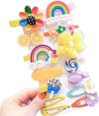 For Fun & Home Ručne vyrobená sada 14 detských sponiek do vlasov, žltá farba, kov a plast, 5-7 cm
