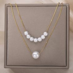 For Fun & Home Elegantný náhrdelník z 18K zlata s viacerými perlami, chirurgická oceľ, dĺžka 40 cm/30 cm