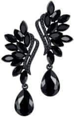 For Fun & Home Náušnice s kryštálovým zirkónom, čierna farba, drahý kov, dĺžka 6,5 cm