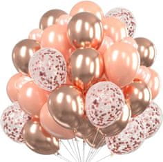 Camerazar Sada 30 balónov s konfetami v ružovo-zlatej farbe, latex, priemer 25 cm
