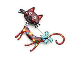 For Fun & Home Elegantná brošňa s mačkou vo farebnom dizajne, široká 6,4 cm, vyrobená zo šperkovej zliatiny