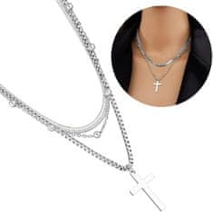 For Fun & Home Elegantný náhrdelník s krížikom z chirurgickej ocele 316L, strieborný, dĺžka 45 cm