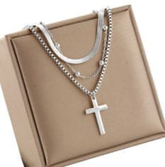 For Fun & Home Elegantný náhrdelník s krížikom z chirurgickej ocele 316L, strieborný, dĺžka 45 cm