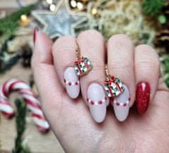 For Fun & Home Súprava vianočných náušníc s perleťovými zirkónmi a snehovou vločkou, žltý kov, rubínové zirkóny, zapínanie na gombíky