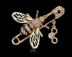 For Fun & Home Elegantná včelia brošňa, zlatá šperková zliatina, zdobená zirkónmi, 3,5 cm x 5,2 cm