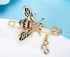 For Fun & Home Elegantná včelia brošňa, zlatá šperková zliatina, zdobená zirkónmi, 3,5 cm x 5,2 cm