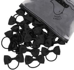 For Fun & Home Sada 20 čiernych gumičiek do vlasov pre dievčatá s mašľou, ručne vyrobené z mäkkého materiálu, veľkosť 5,3 cm x 2,5 cm