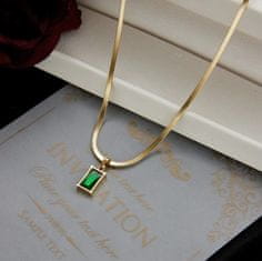 For Fun & Home Zlatý náhrdelník so zmijou a zeleným kameňom z chirurgickej ocele