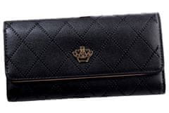 Camerazar Veľká dámska peňaženka z ekologickej umelej kože, čierna, s ozdobným lemom a korunkou, 19x9x3 cm