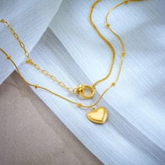 For Fun & Home Dvojitý náhrdelník z chirurgickej ocele 316L s pozláteným srdcom, dĺžka 45+5 cm a 33+5 cm, antialergický