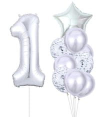 Camerazar Sada 10 strieborných latexových a fóliových narodeninových balónov rôznych tvarov a veľkostí