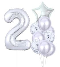 Camerazar Sada 10 strieborných balónov k druhým narodeninám - latex a fólia, max. veľkosť 81 cm