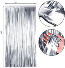 Camerazar Metalická strieborná opona 2 m, fólia, na narodeninové a svadobné oslavy