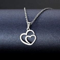 For Fun & Home Elegantný srdiečkový náhrdelník z chirurgickej ocele 316L, strieborný, dĺžka 45 cm