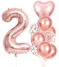 Camerazar Sada 10 ružových balónov na druhé narodeniny, latexové a fóliové, max. Veľkosť 25 cm