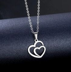 For Fun & Home Elegantný srdiečkový náhrdelník z chirurgickej ocele 316L, strieborný, dĺžka 45 cm