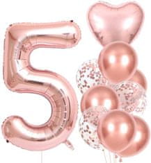 Camerazar Sada 10 ružových balónov na 5. narodeniny, latex a fólia, výška 81 cm