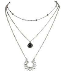 Camerazar Dlhý strieborný náhrdelník v boho štýle s príveskami a korálkami, bižutérny kov