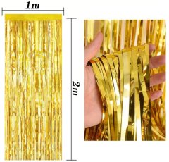 Camerazar Metalická zlatá dekoratívna závesná fólia, 2 m, na oslavy a svadobné párty