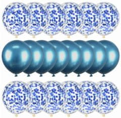 Camerazar Sada 20 modrých konfetových balónov, flexibilný latex, maximálny priemer 30 cm