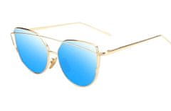 Camerazar Modré zrkadlové okuliare Glam Rock Cat Eye s ochranou UV400 a zlatými rámikmi