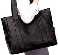 Camerazar Veľká dámska nákupná taška A4, čierna, ekologická umelá koža, 36x29x10 cm