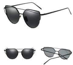 Camerazar Zrkadlové slnečné okuliare s mačacími očami, čierne, kovové rámy, filter UV 400 cat 3
