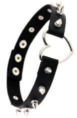 Camerazar Punkový náhrdelník s hrotmi a srdcom, čierna koža, dĺžka 31-41 cm