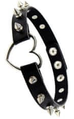 Camerazar Punkový náhrdelník s hrotmi a srdcom, čierna koža, dĺžka 31-41 cm