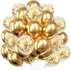 Camerazar Sada 30 zlatých balónov s konfetami, priemer 25 cm, materiál latex, na narodeniny a svadby