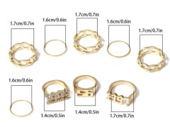 Camerazar Sada 8 prsteňov v retro štýle, zlatá farba, šírka 16-18 mm