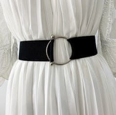 Camerazar Elegantný dámsky elastický opasok so striebornou kovovou okrúhlou sponou, čierny, 69-105 cm