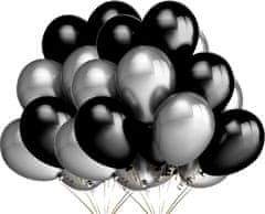 Camerazar Sada 50 balónov v čiernej a striebornej farbe, latex, priemer 30 cm