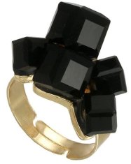 Camerazar Nastaviteľný starožitný prsteň s čiernymi kryštálmi, zlatá farba, šírka 16 mm