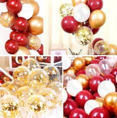Camerazar Sada 30 červených zlatých balónov s konfetami svadobná narodeninová párty