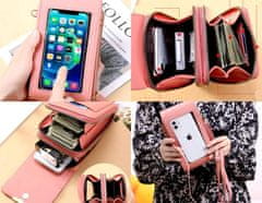 Camerazar Priestranná kabelka na telefón a peňaženku, červená, mäkká ekologická umelá koža, 19x12x5 cm