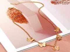 Camerazar Zlatý jemný náhrdelník s príveskami motýľov, dĺžka 40+10 cm, bižutérny kov