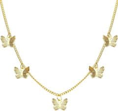 Camerazar Zlatý jemný náhrdelník s príveskami motýľov, dĺžka 40+10 cm, bižutérny kov