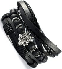 Camerazar Unisex sada 3 náramkov Punk Black Wolf, čierna a hnedá farba, koža a šnúra, obvod 15,5-16,5 cm