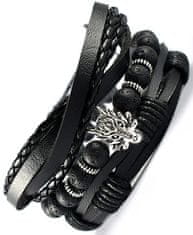 Camerazar Unisex sada 3 náramkov Punk Black Wolf, čierna a hnedá farba, koža a šnúra, obvod 15,5-16,5 cm