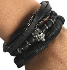 Camerazar Unisex sada 3 náramkov Punk Black Wolf, čierna a hnedá farba, koža a šnúra, obvod 15,5-16,5 cm