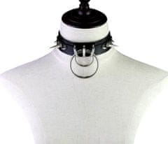 Camerazar Kožený náhrdelník Goth s dvojitým kruhom a hrotmi, čierny, šírka 3 cm, dĺžka 44 cm