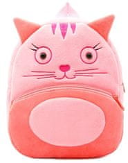 Camerazar Plyšový batoh pre deti s motívom mačky, ružová/lososová/fuchsiová, polyester, 26x24x10 cm