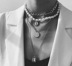 Camerazar Dámsky náhrdelník s perlovými retiazkami a príveskami mincí, dĺžka 50 cm