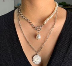 Camerazar Dvojitý dámsky náhrdelník s perlami, zlatá farba, dĺžka 50 cm
