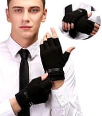 Camerazar Pánske zimné športové rukavice na šoférovanie, čierne, kvalitná syntetická koža, 18,5 cm