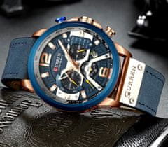 Camerazar Pánske chronografické hodinky CURREN s koženým remienkom, modro-zlaté, 47 mm