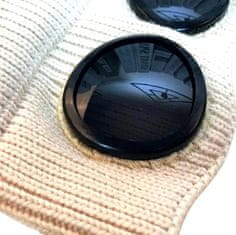Camerazar Unisex pilotná čiapka s okuliarmi 2v1, béžová, akrylová priadza, obvod 56-60 cm